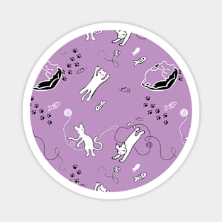 Cartoon Cats Pattern Lilac Lavender Magnet